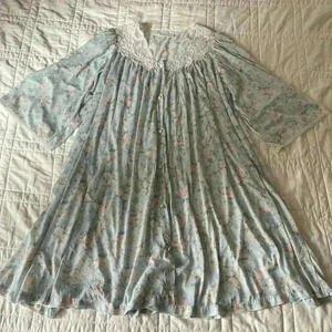 Vintage Miss Elaine floral lace satin nightgown women’s Large